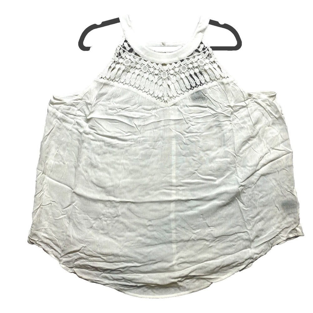 Torrid Top Womens 2X White Sleeveless Crinkle Crochet Halter